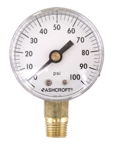 Ashcroft 2&#034;inch 0-100PSI 1/4&#034;NPT Brass Socket Lower Mount Pressure Gauge Gage