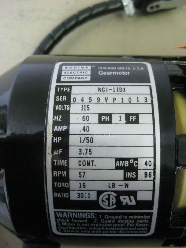 Bodine  1/50 HP Gear motor # NCI-11D3, New/old stock