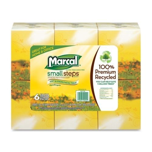 Marcal Small Steps Recycled Cube Facial Tissue - 80 Per Box -6 BOXES -White