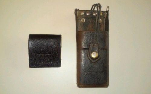 Motorola Walkie Talkie belt holster, leather, with belt buckle clip front strap