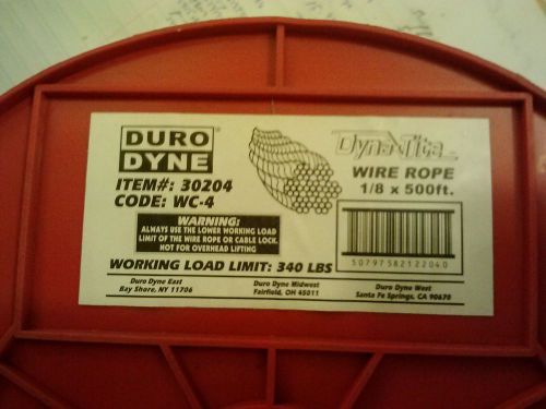 New duro dyne 3024 wc-4wire rope 1/8&#034; x 500&#039; working load limit: 340 lbs for sale