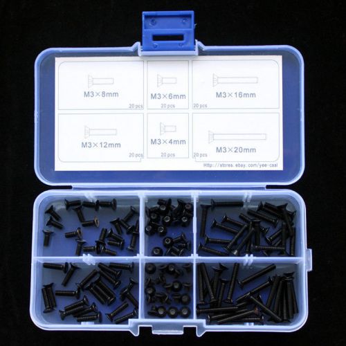 Flat socket head cap screw m3 qty120pcs accessories kit m3x4 m3x8 m3x20mm 633120 for sale