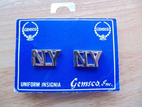 Uniform Collar Insignias, &#034;NY&#034;, pair, new in package, Silvertone 1/2&#034; letter