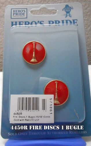 Fire Disc 1 Bugle Red Enamel/Gold  15/16&#034;.  Hero&#039;s Pride Model 4450R FIREFIGHTER
