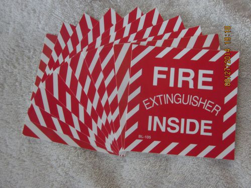 (LOT OF 10)  &#034;FIRE EXTINGUISHER INSIDE&#034; SELF-ADHESIVE VINYL SIGN&#039;S...4&#034; X 4&#034; NEW