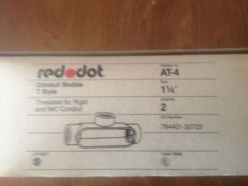 Two AT-4 RED DOT 1 1/4&#034; CONDUIT BODIES T STYLE WITH COVER NEW