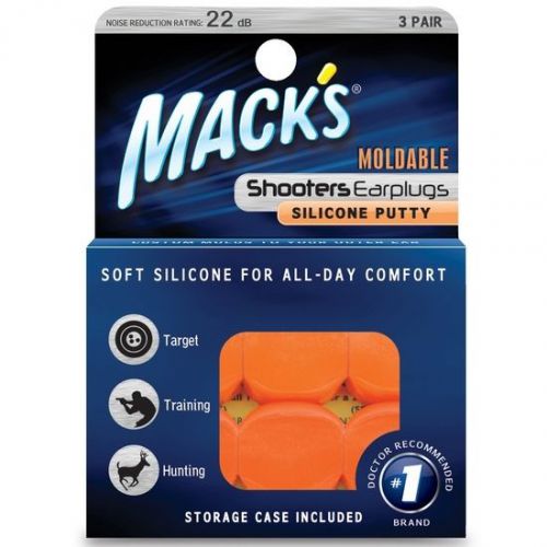 Mack&#039;s 43 Orange Modable Shooters 22 db Earplugs Silicone Putty w/ Case (3 Pair)
