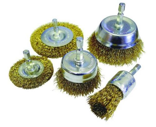 5pc brass wire brush drill attachments wheel cups deburr rust removal bbq clean for sale