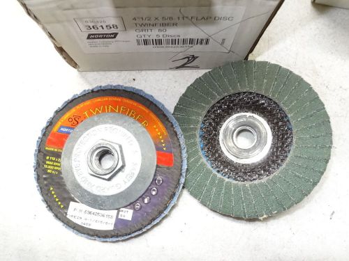 2 new norton twinfiber 4-1/2&#034; x 5/8-11 t29 zirconia flap discs 80 grit 36158 for sale