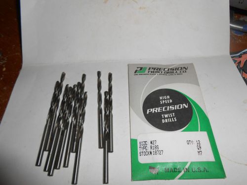 Package of 12 Precision Twist R18S #27 Slo Spiral Jobber Drills USA