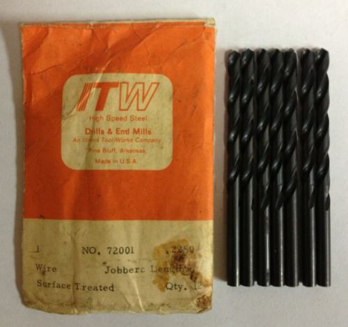 7 ITW  DRILL BITS 7/32&#034; X 4&#034; JOBBERS LENGHT No.72001 Dia.2280&#034; SERFACE TREATED