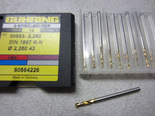 10 pcs guhring 00653-2.260mm #43 hss stub machine length tin coated twist drills for sale