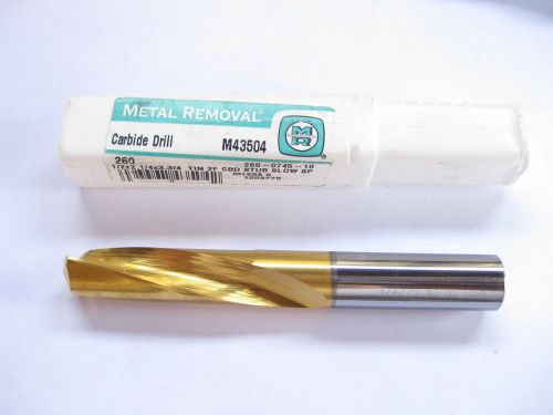 Metal removal 1/2 tin solid carbide stub length drill bit  slow spiral m43504 for sale