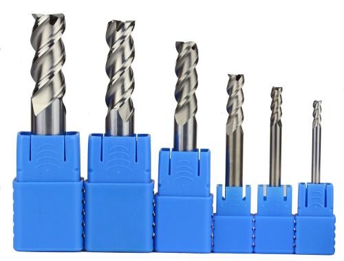Carbide endmills for aluminum set | 3 flute center cutting 6 pcs micrograin for sale