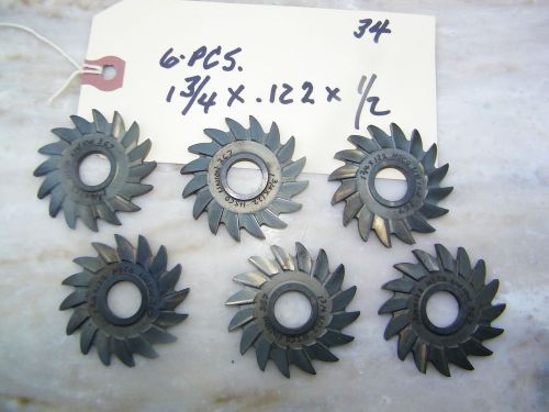 6-PCS -UNION - STRAIGHT SIDE MILLING CUTTERS 16 TEETH - 1 3/4 X .122 X 1/2