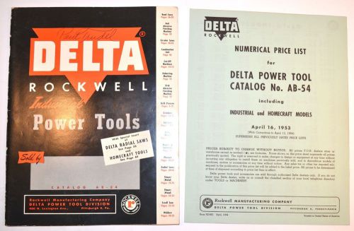 1954 DELTA ROCKWELL INDUSTRIAL POWER TOOLS CATALOG AB-54 + PRICE LIST 1953 #RR40