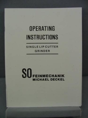 Deckel Single Lip Cutter Grinder Instruction Manual