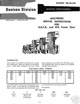 Denison Multipress B D F G and H10 Service Manual