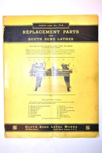 SOUTH BEND LATHE REPLACEMENT PARTS LIST No. 17-A #RR844 machinist headstock