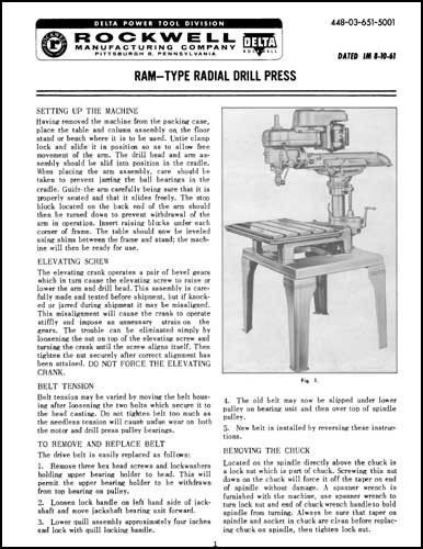 Delta rockwell ram type radial arm drill press manual for sale