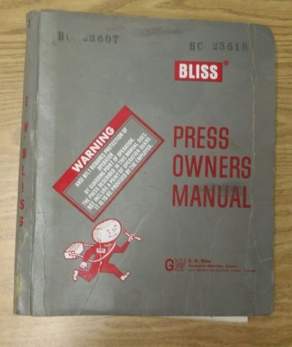 Bliss Press Owners Manual Inclinable OBI Press C-22 thru C-60 Service EWB-1002C