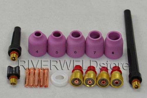 Tig gas lens collet body kit,tig back cap &amp; tig welding torch sr wp9 20 25,18pk for sale