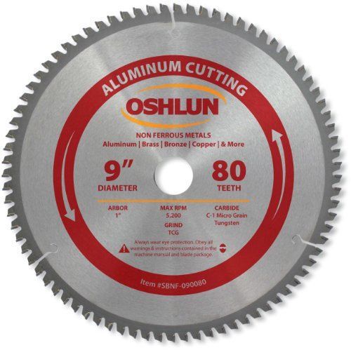 Oshlun SBNF-090080 9-in 80 Tooth TCG Saw Blade W/ 1-in Arbor for Aluminum and