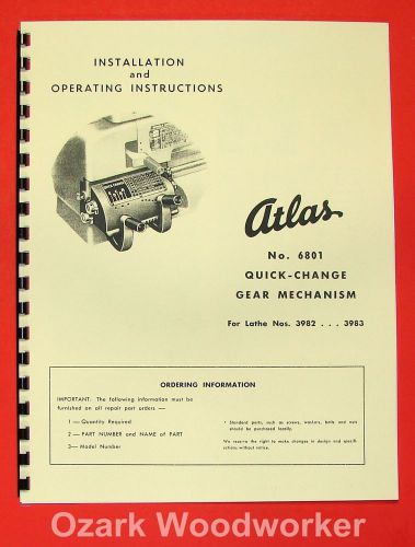 ATLAS/CRAFTSMAN 12&#034; New Quick Change Gear Box Instructions &amp; Parts Manual 0048