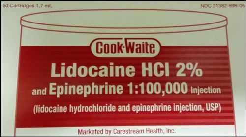 8 PK Lidocaine 2% 50 Cartridges Cook-Waite (400 Cartridges total)