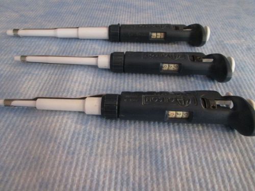 Gilson pipetman set micropipette pipet p20, p200, + p1000 calibrated lot 5 for sale