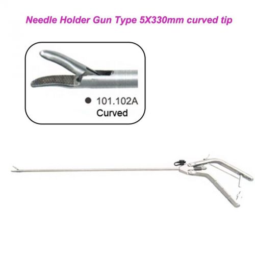 New Needle Holder Gun Type 5X330mm curved Laparoscopy Surgical Instrument CE
