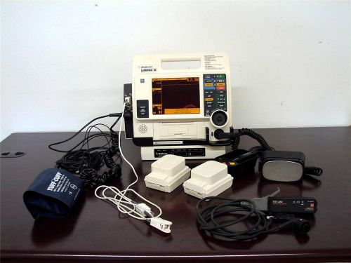 Lifepak 12 biphasic ecg nibp spo2 paddles pacing aed 2 batteries ac power for sale