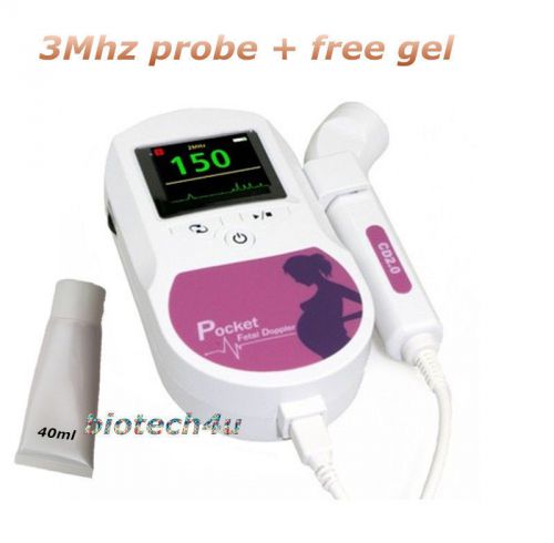 LCD Pocket Fetal Doppler,Baby Monitor&amp;3MHz Probe,with free gel Sonoline C