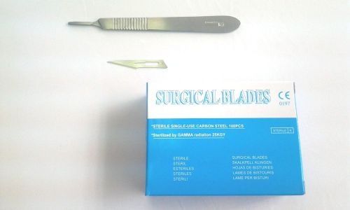100 Scalpel Blades #11 Surgical Dental ENT Instruments - FREE #3 HANDLE!