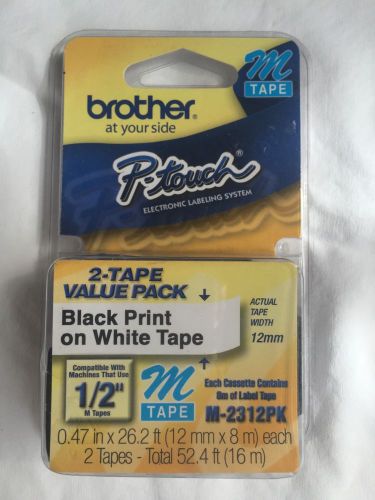 Brother P-Touch M-2312PK White Label Tape NEW 1/2&#034; Black on White TZ