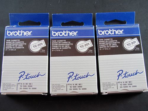 THREE BROTHER P-TOUCH TAPE TC-201 BLACK ON WHITE 12MM