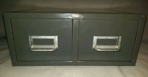 Vintage cole steel industrial 3x5 index card 2 drawer filing cabinet gray metal for sale