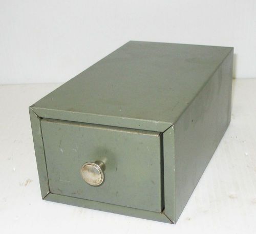 Vintage Lit-Ning Green Steel Single Drawer File Card Box Recipe / Library Card