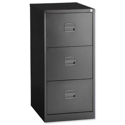 Office BLACK 3 Drawer Filing Cabinet Lockable foolscap suspenion Rep &amp; W/W
