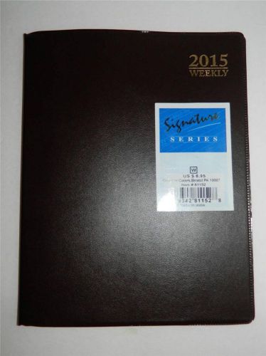 2015 Brown Signature Series Faux LEATHER Weekly Day Planner Desk Calendar NEW
