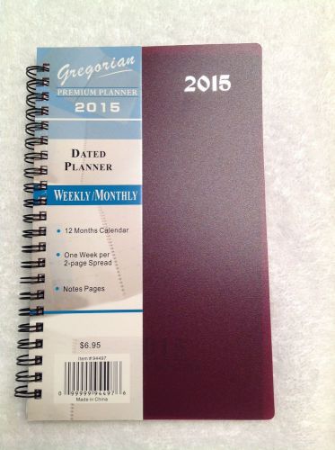 Gregorian Premium Planner 2015 Calendar - Weekly/Monthly7 1/2 x 4 1/2 MAROON NEW