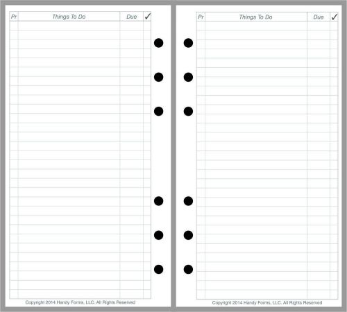 To Do List Form Filofax Personal, Day-Timer Portable, Dayrunner Small