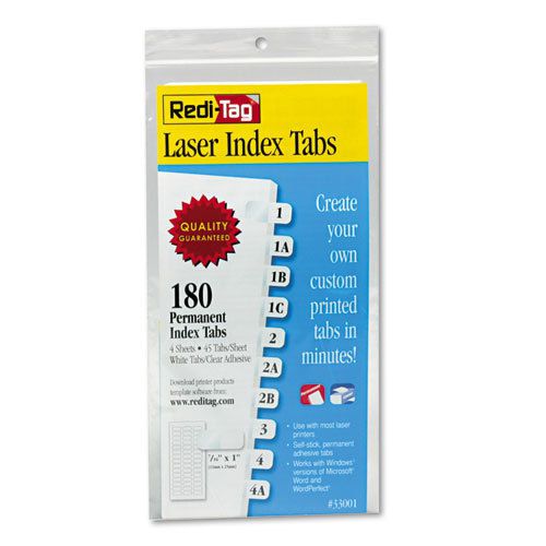 Laser Printable Index Tabs, 7/16 Inch, White, 180/Pack