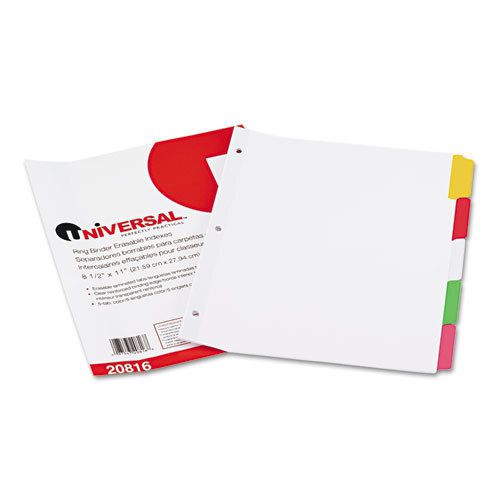 Write-On/Erasable Indexes, Five Multicolor Tabs, Letter, White, 5/Set
