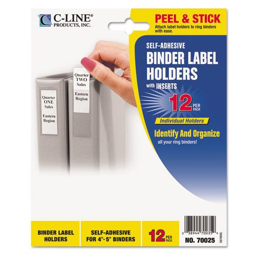 Self-Adhesive Ring Binder Label Holders, Top Load, 1-3/4 x 3-1/4, Clear, 12/Pack