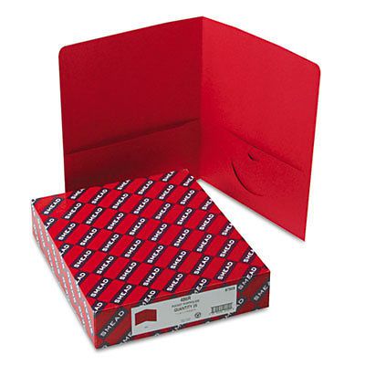 Two-Pocket Folders, Embossed Leather Grain Paper, Red, 25/Box