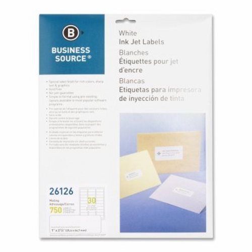 Business Source Mailing Labels, Inkjet, 1&#034;x2-5/8&#034;, 750/PK, White (BSN26126)