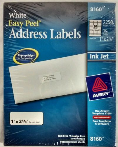 Avery 8160 Mailing Shipping Inkjet Address Labels Easy Peel 1&#034; x 2 5/8&#034; 30 up