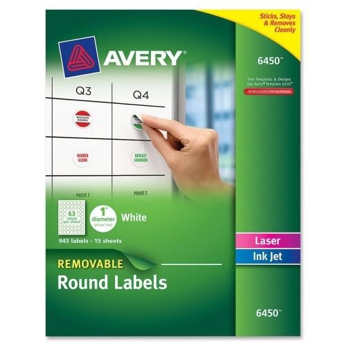Avery Removable Laser/Inkjet ID Labels - 1&#034; D - 945/Pk - Round - White