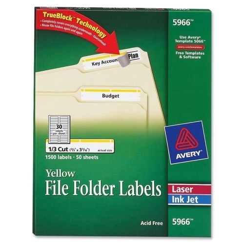 Avery filing labels - 0.66&#034; w x 3.43&#034; l - 1500 / box - rectangle - yellow for sale